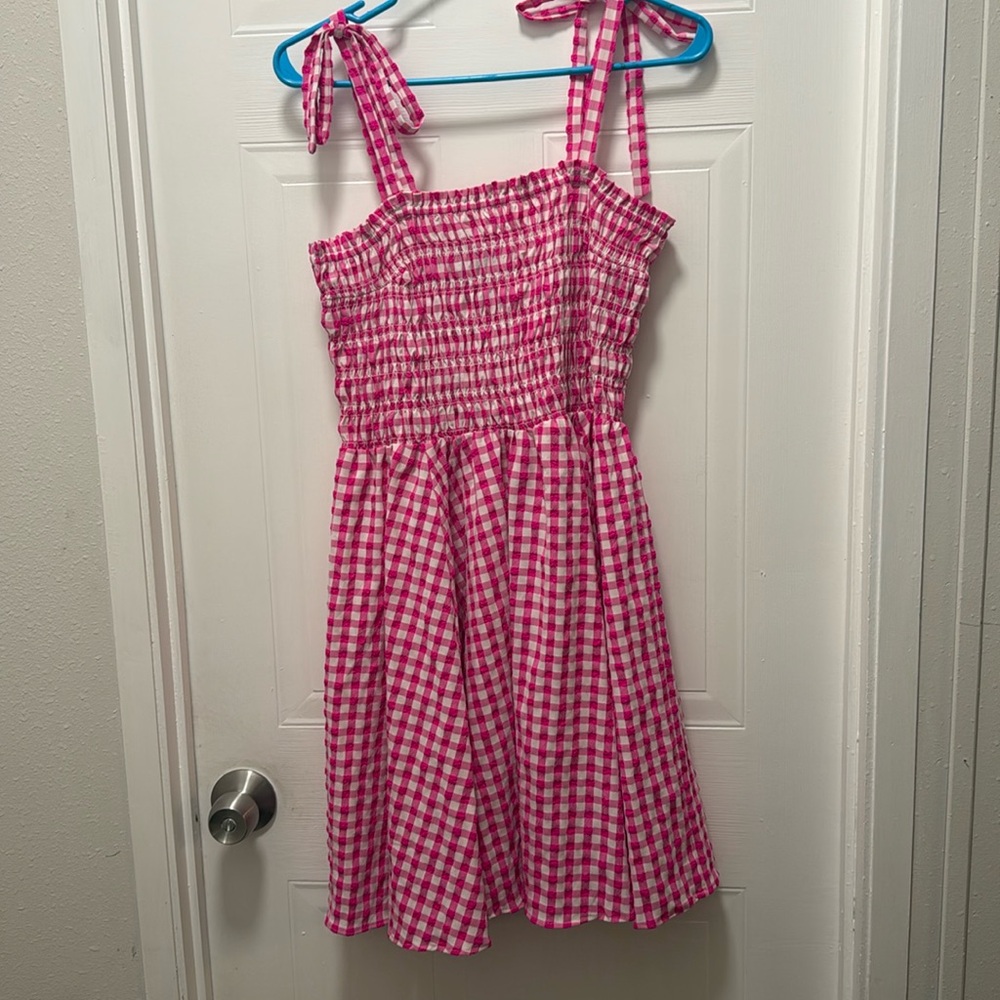 Pink and white gingham dress. Large